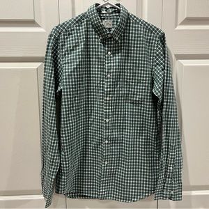 J. Crew Green and White Check Button-Down Oxford Shirt Slim Fit